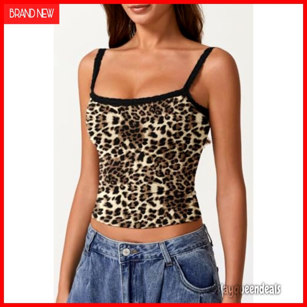 Double Lined Square Neck Lace Trim Tank Top Slim Fitted Camisole - Picture 2 of 6